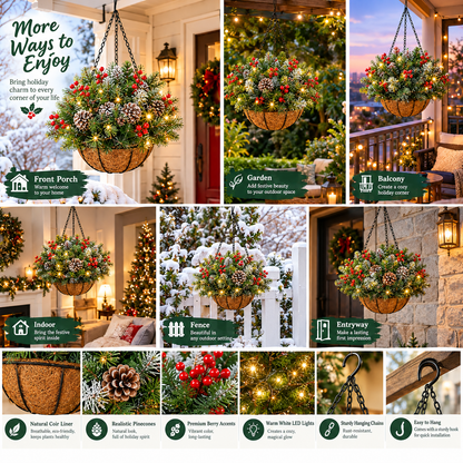 🎄 Last Day 50% OFF🏆Pre-Lit Christmas Hanging Basket |🎄 Pre-lit, weather-resistant, and zero maintenance（upsell）