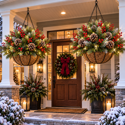 🎄 Last Day 50% OFF🏆Pre-Lit Christmas Hanging Basket |🎄 Pre-lit, weather-resistant, and zero maintenance（upsell）