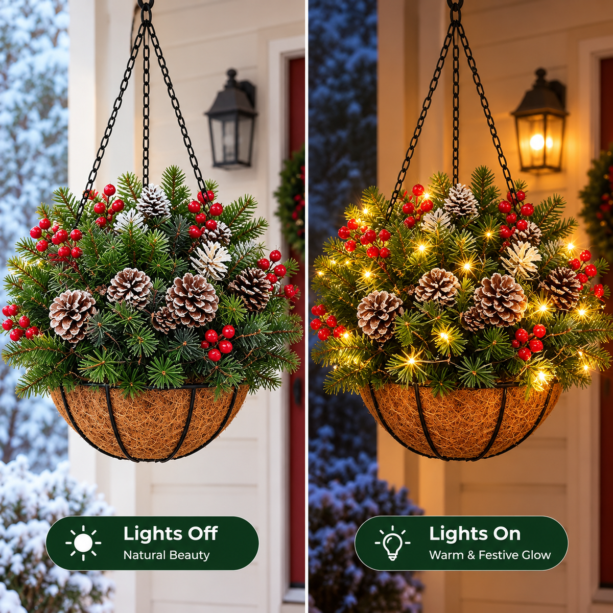 🎄 Last Day 50% OFF🏆Pre-Lit Christmas Hanging Basket |🎄 Pre-lit, weather-resistant, and zero maintenance（upsell）